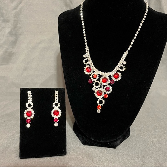 Prom/Special Occasion Necklace and Earrings, Red - Picture 1 of 14